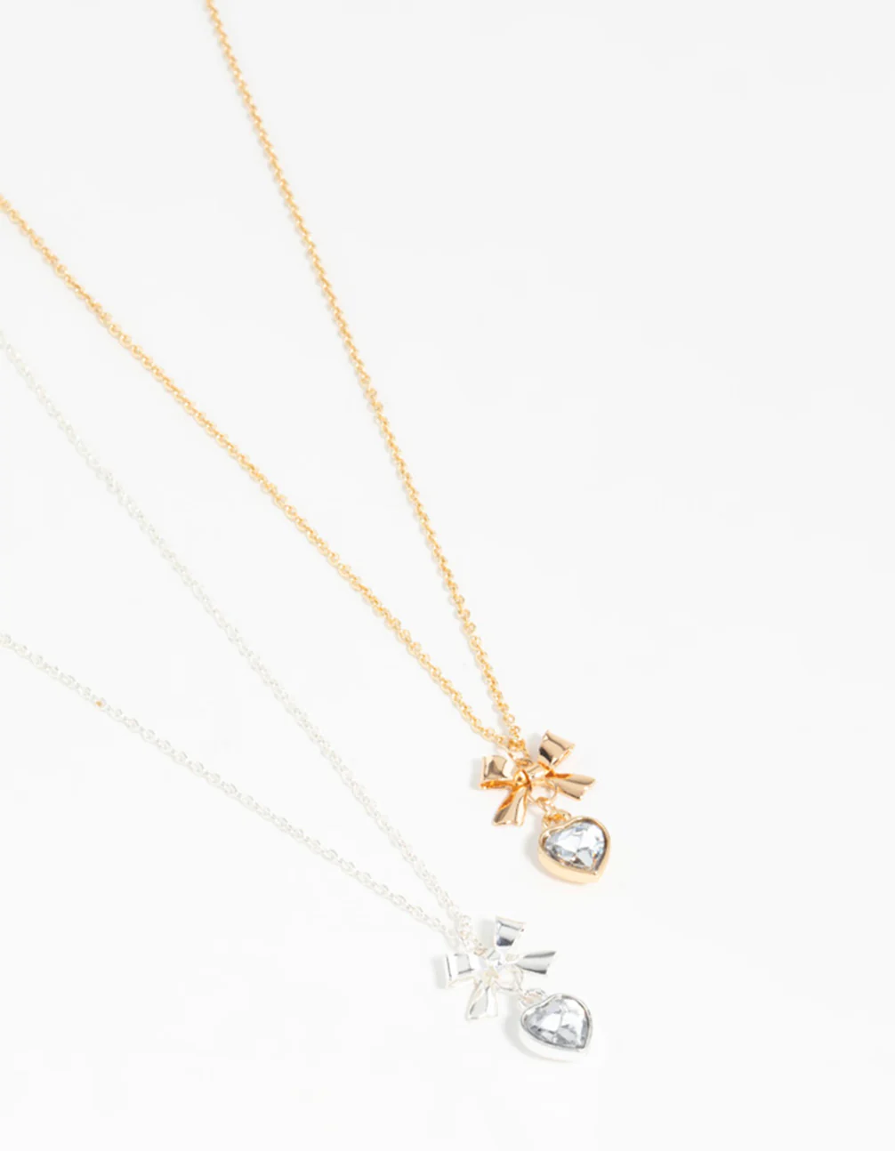 Heart & Bow Pendant Necklaces 2-Pack