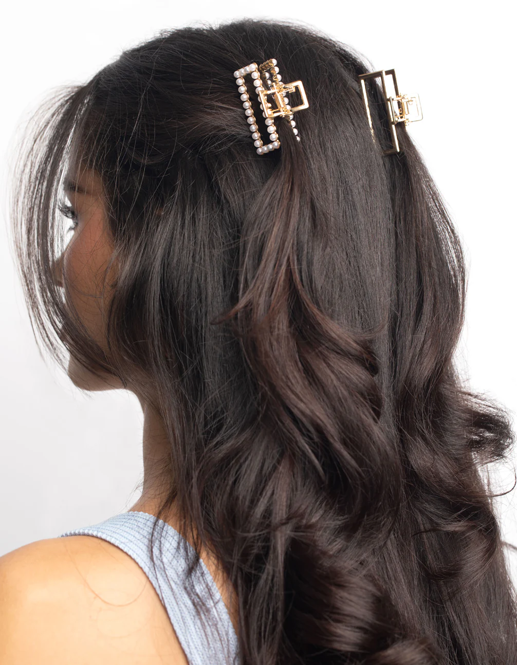 Gold Mini Pearl Rectangular Claw Clip Pack - Image 2
