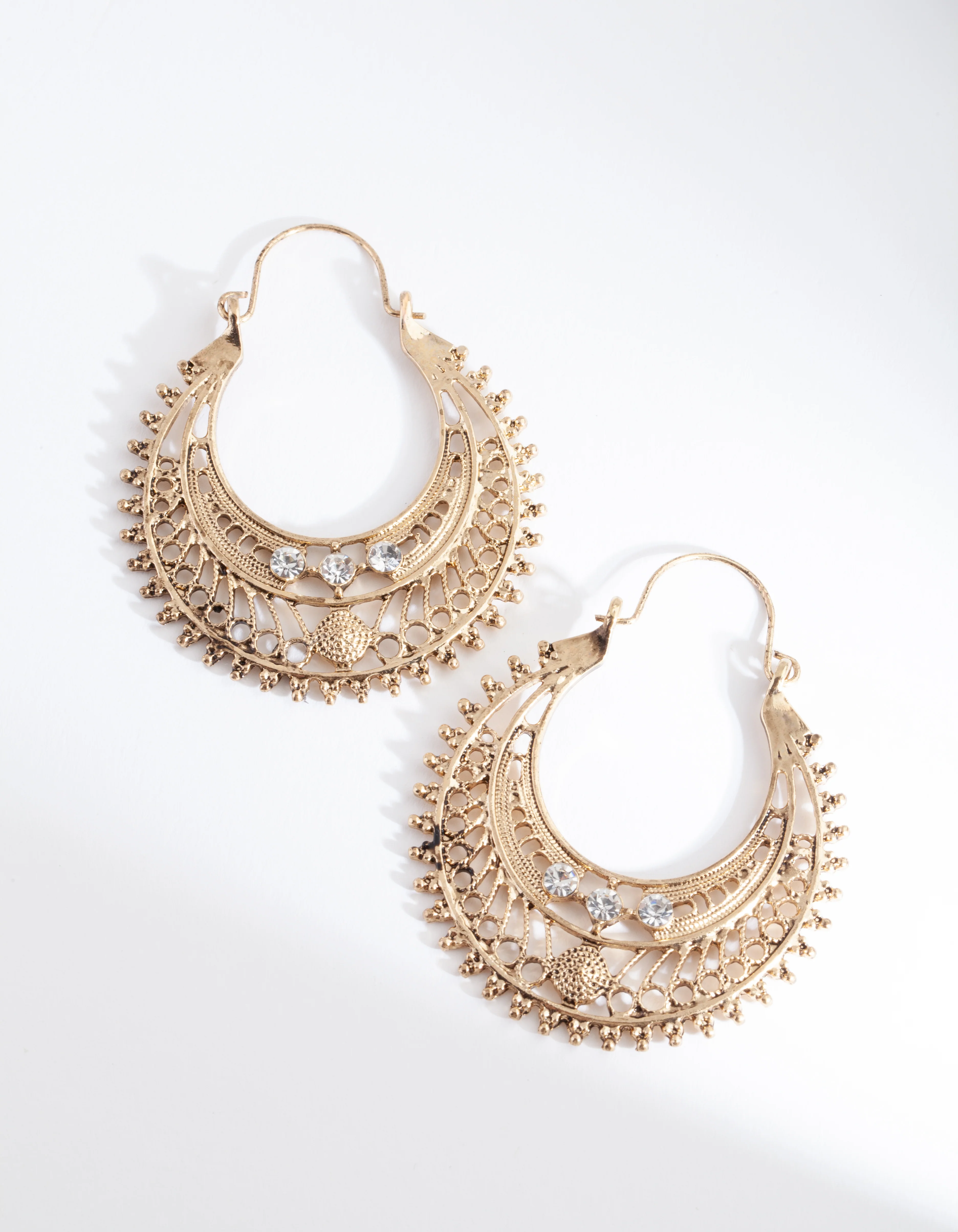 Antique Gold Detailed Hoop Chandbali Earrings - Image 2