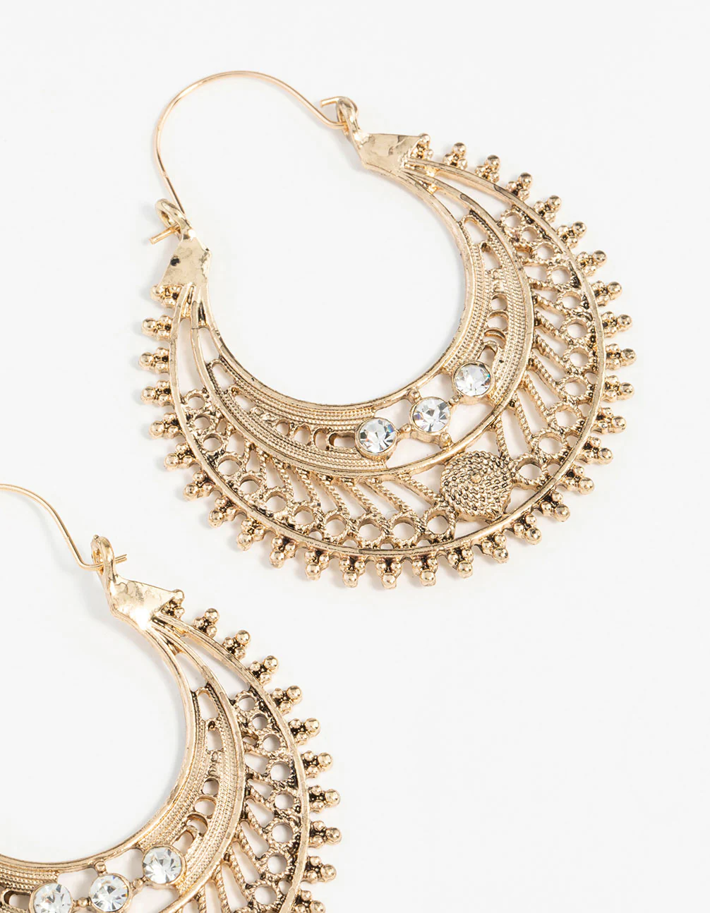 Antique Gold Detailed Hoop Chandbali Earrings - Image 6