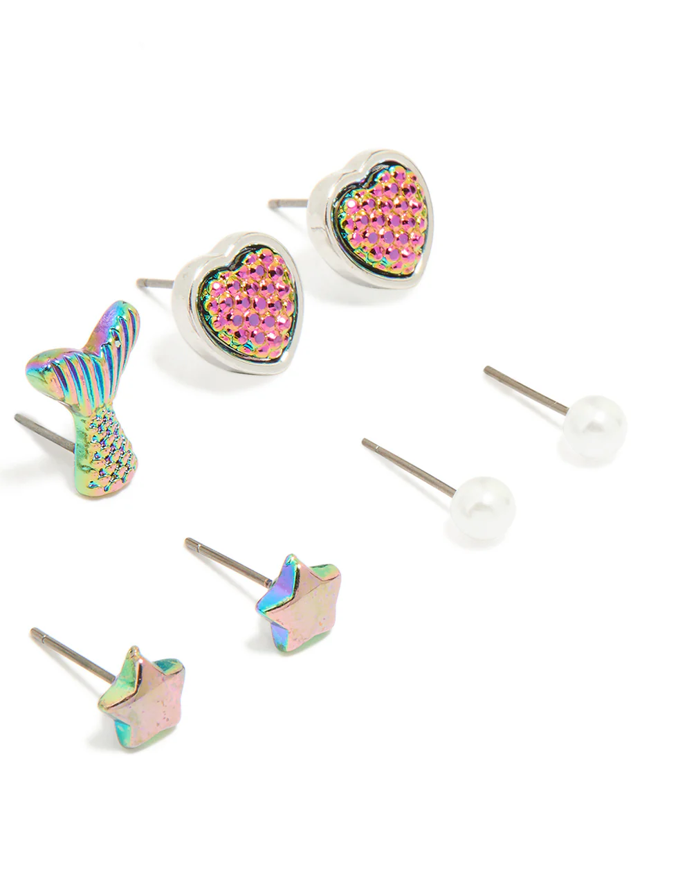 Kids Black Diamante & Mermaid Stud Earrings 6-Pack - Image 3