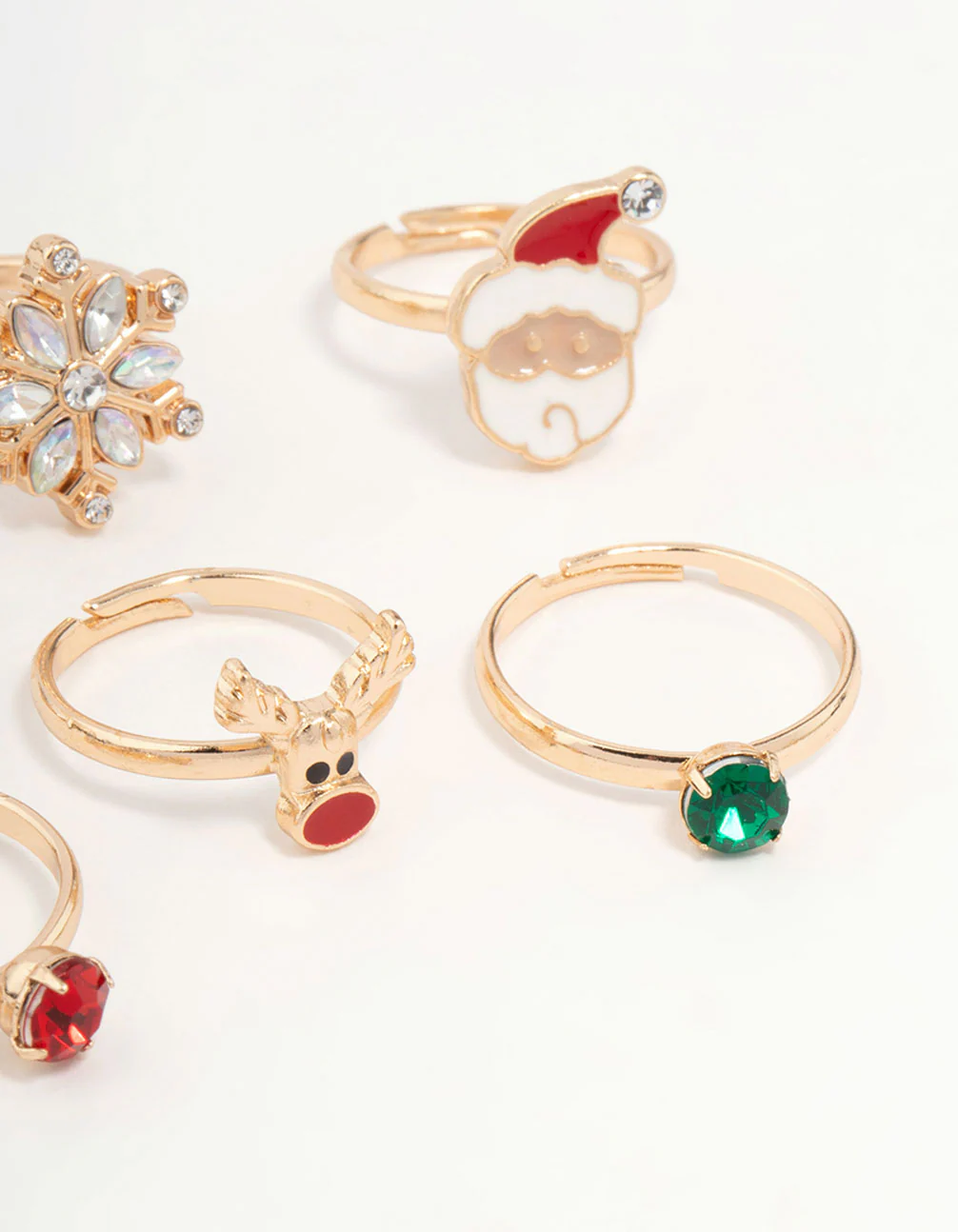 Kids Christmas Tree & Reindeer Silver Rings 6-Pack - Image 3