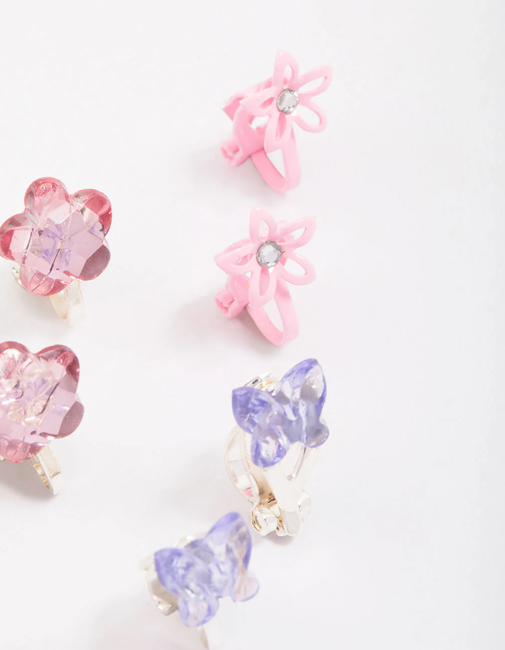 Kids Crystal Butterfly & Flower Clip On Earring 5-Pack - Image 3