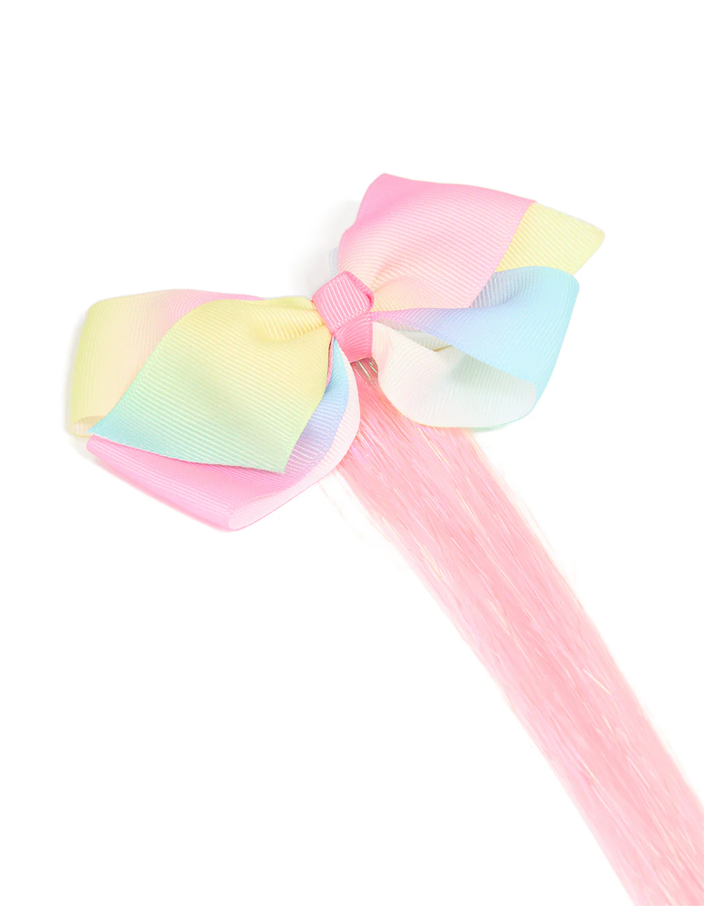 Kids Fabric Bow Pink Tinsel Clip - Image 2