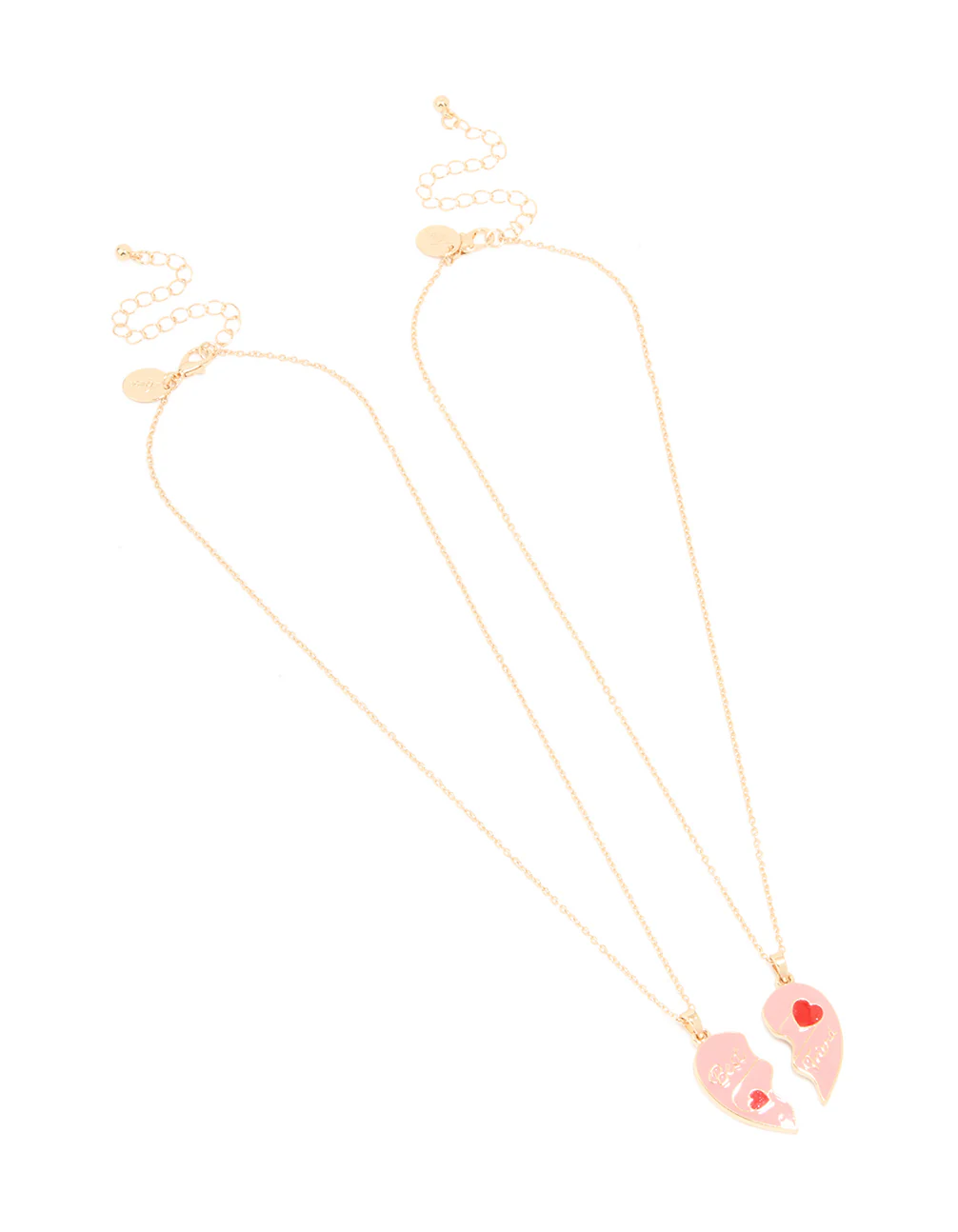 Kids Gold Bright Pink Heart Best Friend Necklaces 2-Pack - Image 2