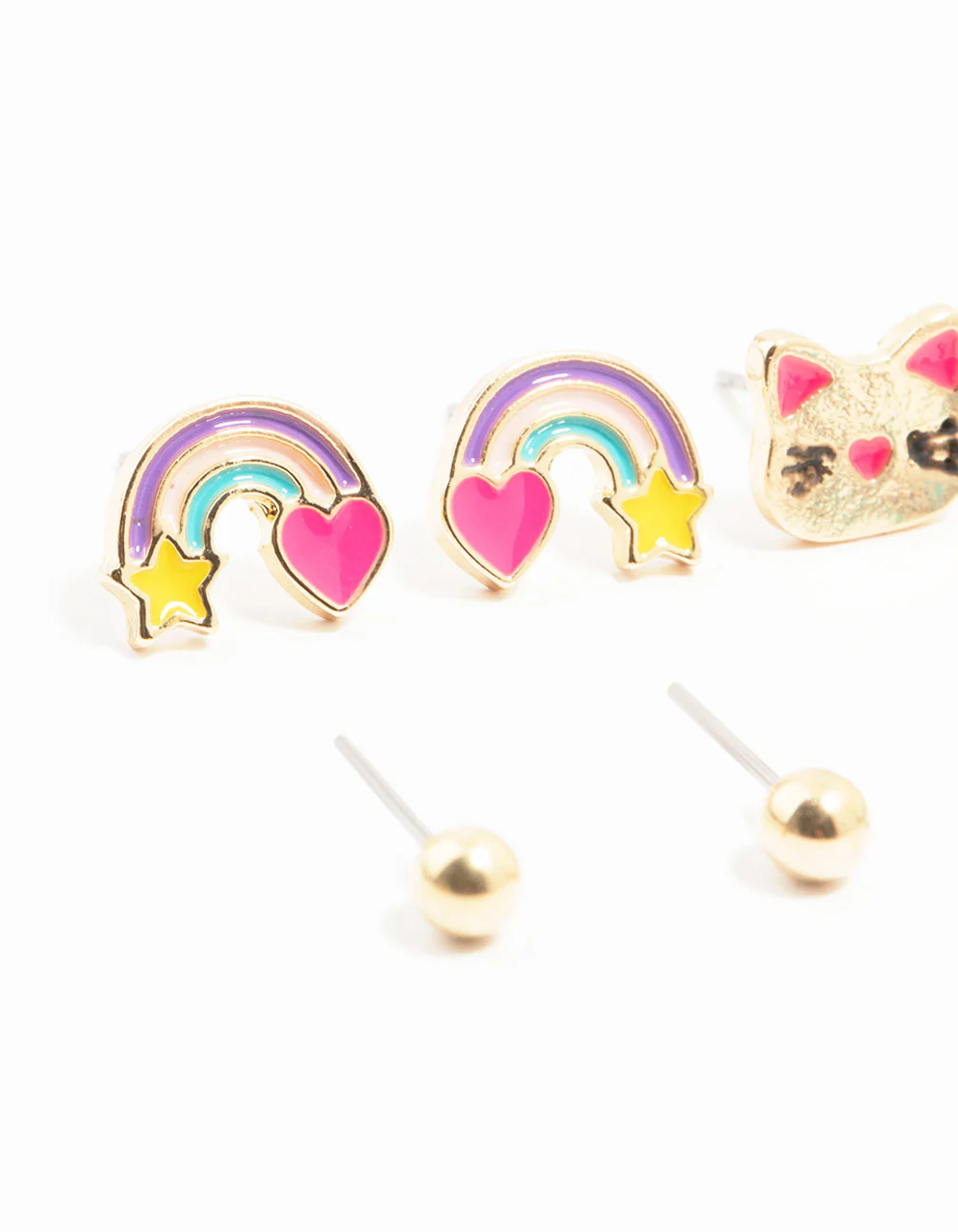 Kids Gold Cat Celestial Stud Earrings Pack - Image 2