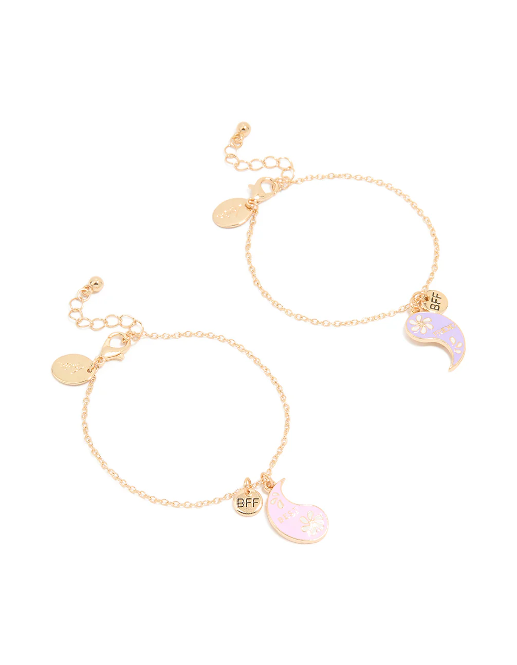 Kids Gold Pink & Purple Paisley Best Friends Charm Bracelets 2-Pack