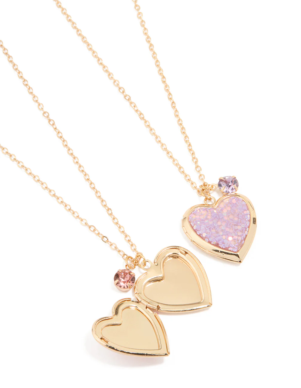 Gold Pink Sprinkle Heart Locket Necklaces 2-Pack - Image 3