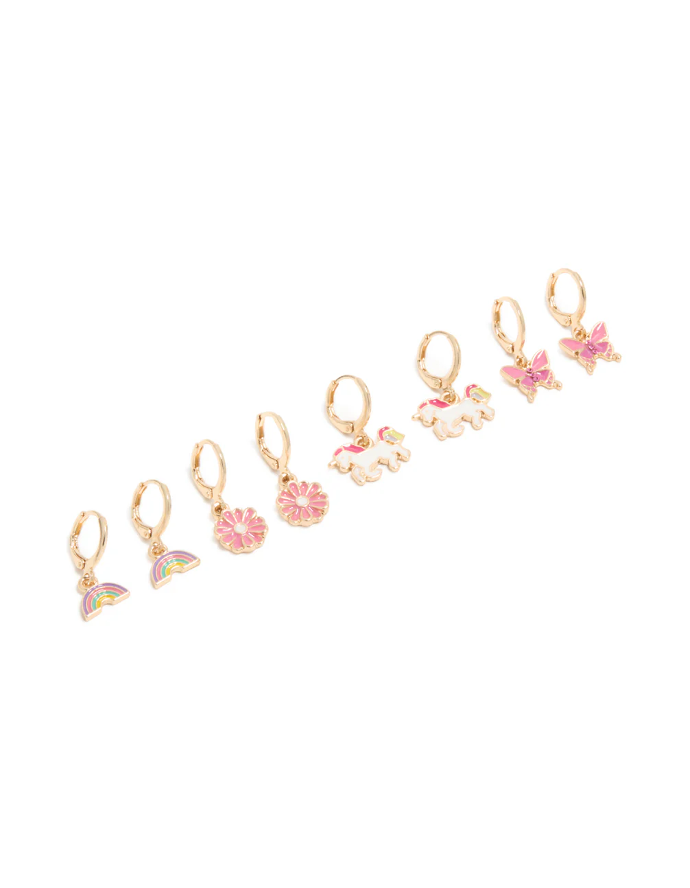 Kids Gold Unicorn & Rainbow Huggie Earrings 4-Pack