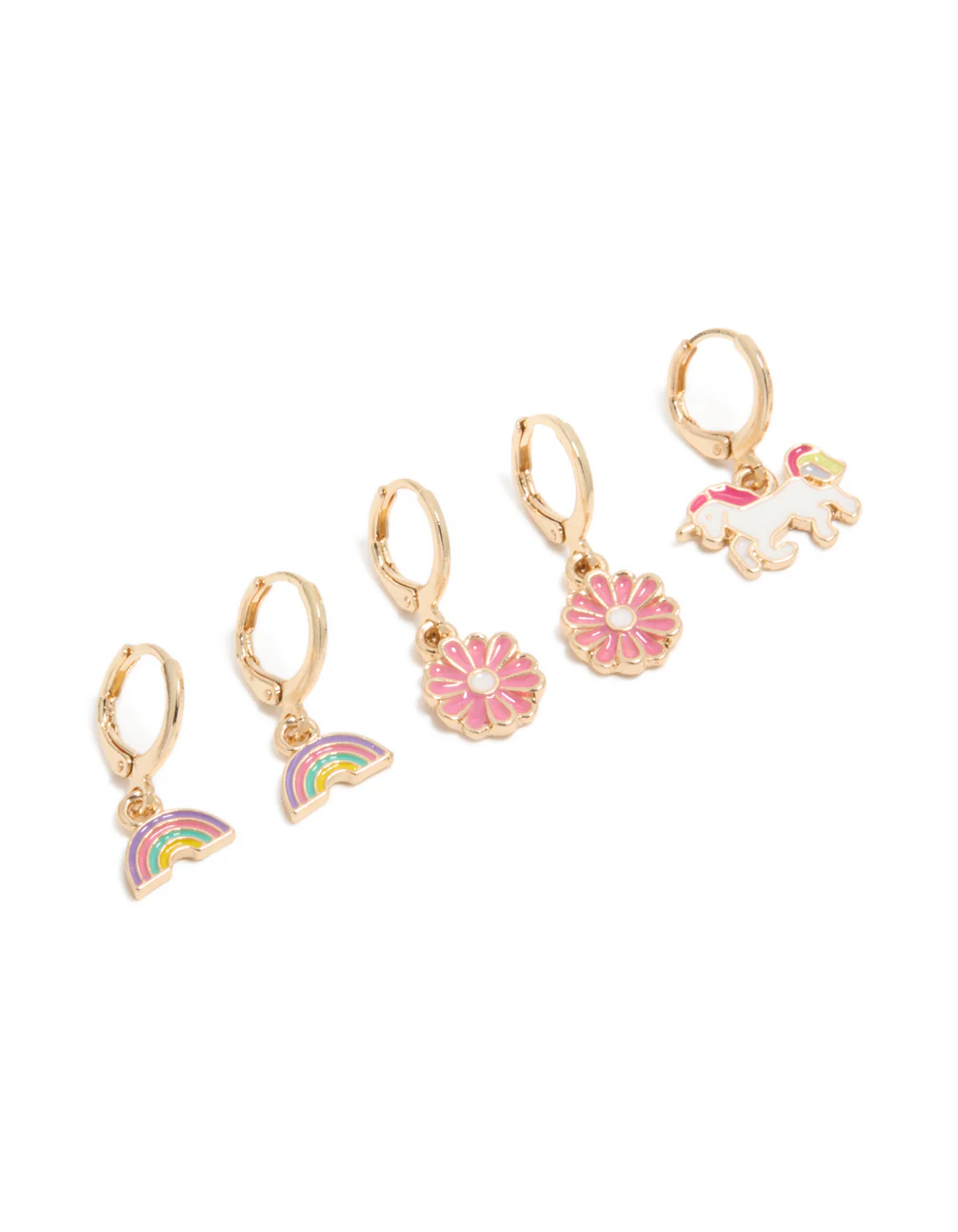Kids Gold Unicorn & Rainbow Huggie Earrings 4-Pack - Image 2