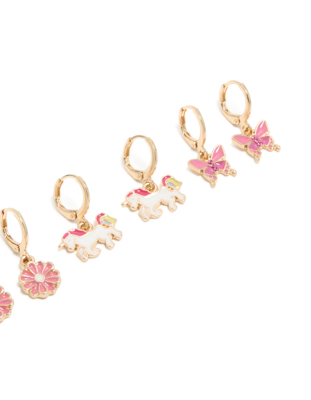Kids Gold Unicorn & Rainbow Huggie Earrings 4-Pack - Image 3