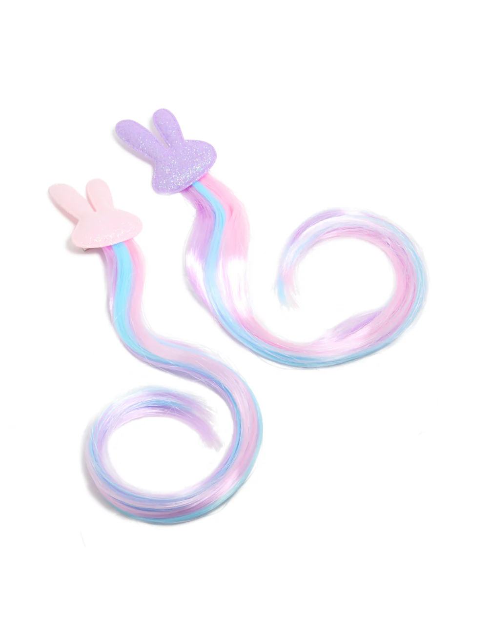 Kids Light Pink & Purple Glitter Bunny Faux Hair Clips 2-Pack