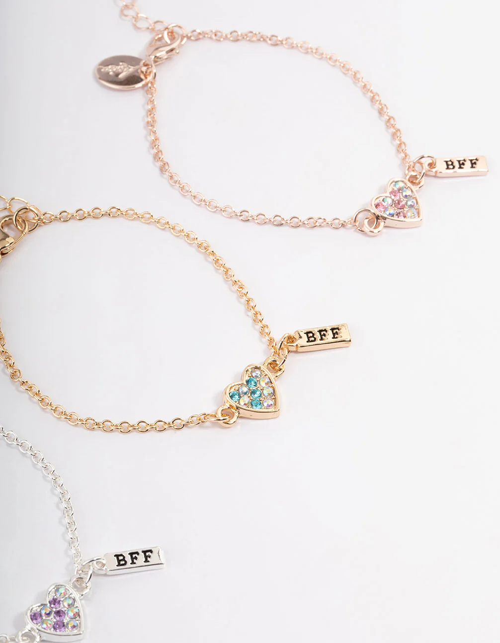 Kids Mixed Diamante Heart BFF Bracelet Pack - Image 3