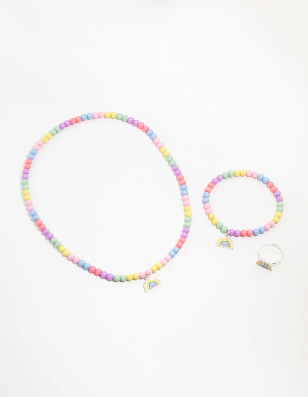 Kids Rainbow Bead Ring, Neck & Bracelet Pack - Image 2