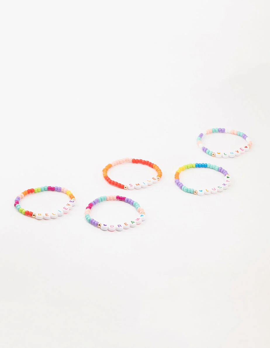 Kids Rainbow Beaded Stretch Bracelet Pack