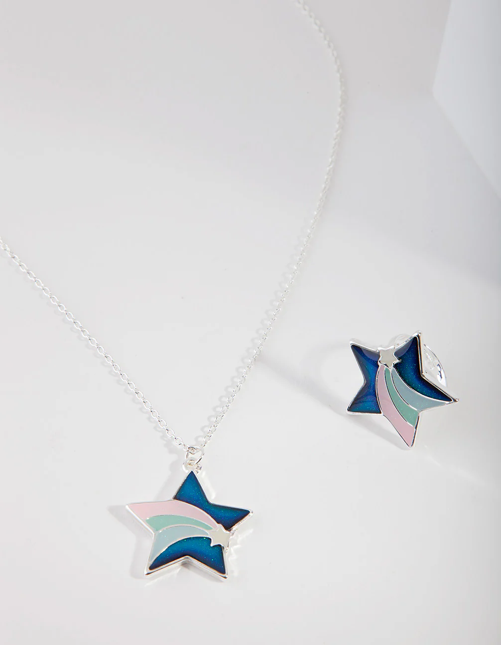 Kids Silver Star Mood Ring & Necklace