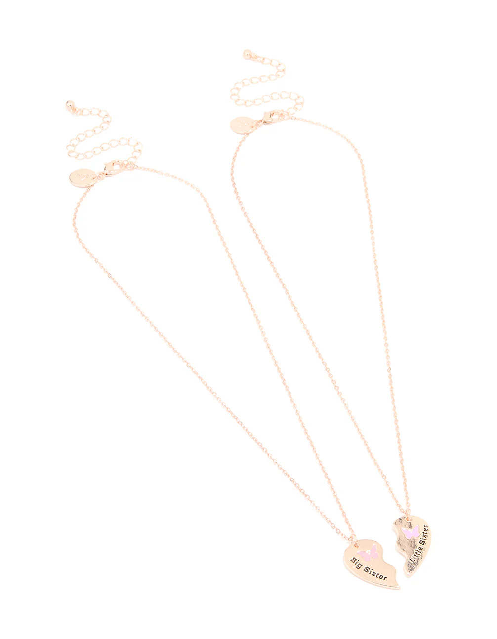 Kids Rose Gold Butterfly Heart Big & Little Sister Necklaces 2-Pack - Image 2