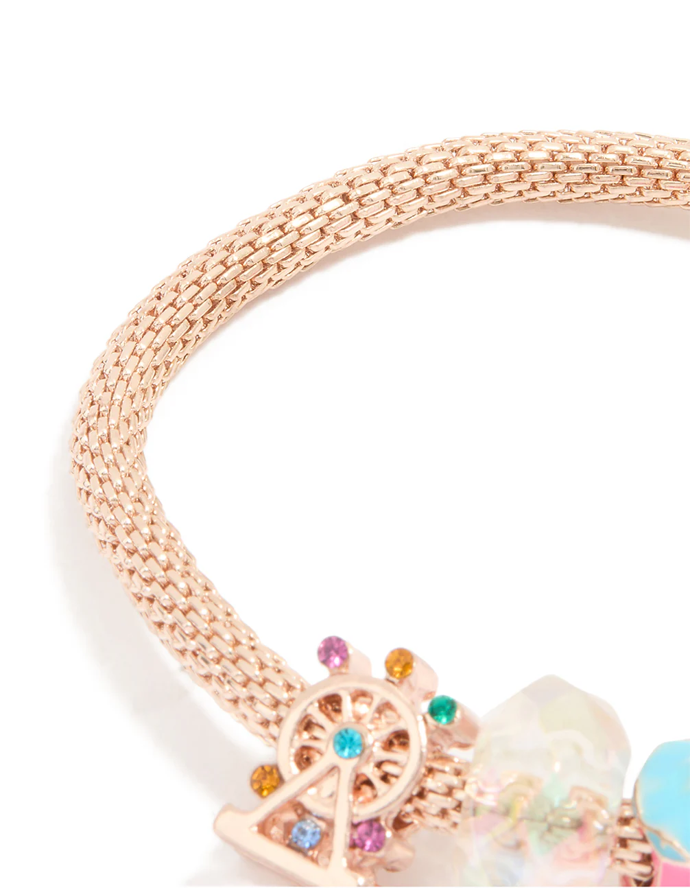 Kids Rose Gold Diamante Unicorn & Pink Bead Charm Bracelet - Image 3