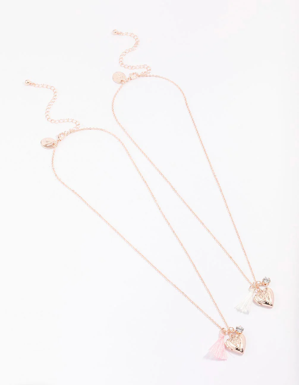 Kids Rose Gold Tassel Heart Locket Pendant Necklace Pack - Image 2