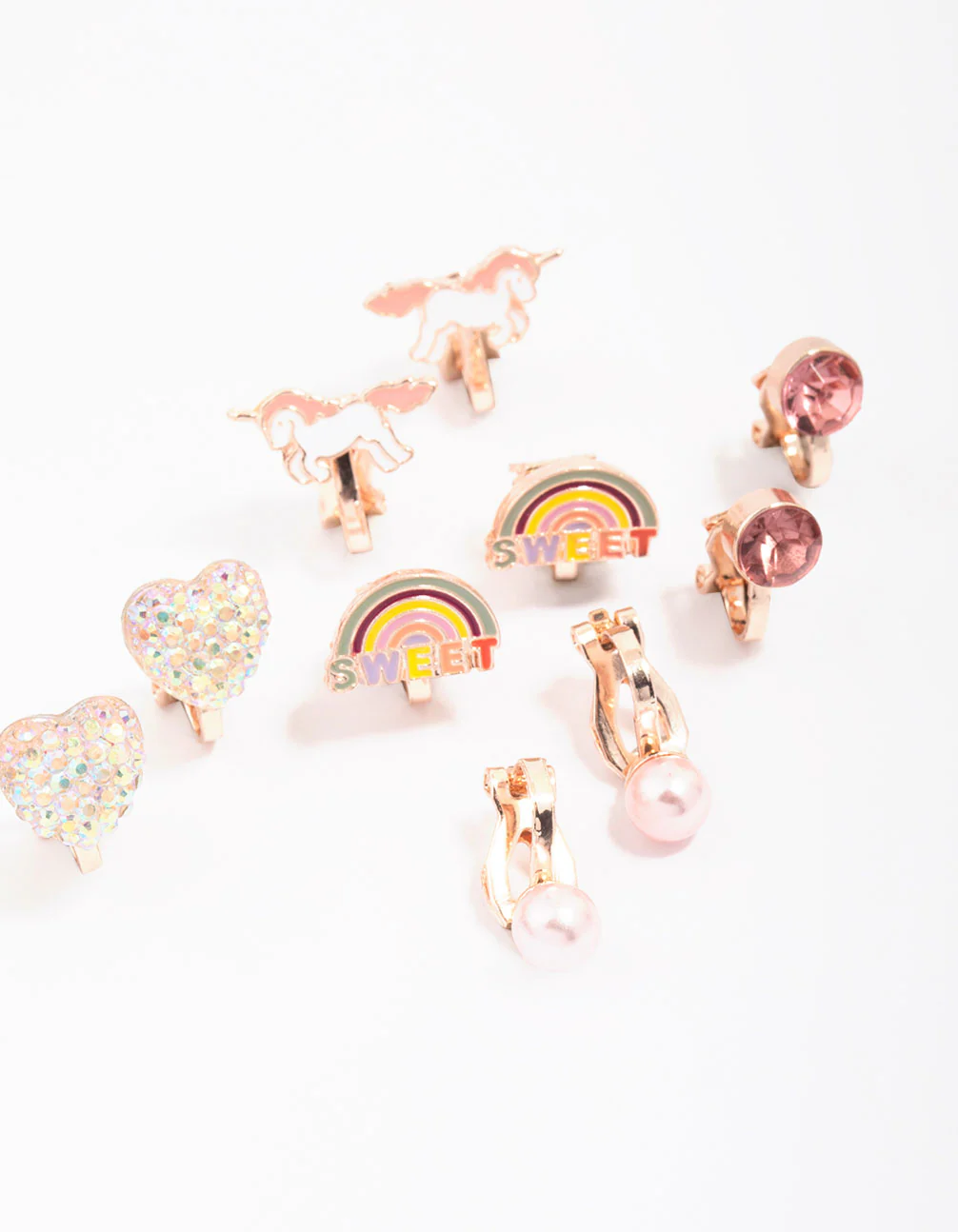 Kids Rose Gold Unicorn Clip-On Earrings 5-Pack - Image 2
