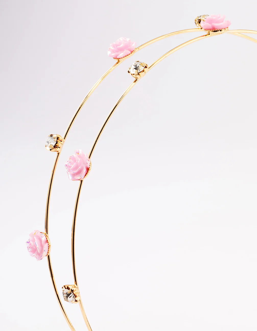 Kids Gold Diamante Flower Double Row Headband - Image 2