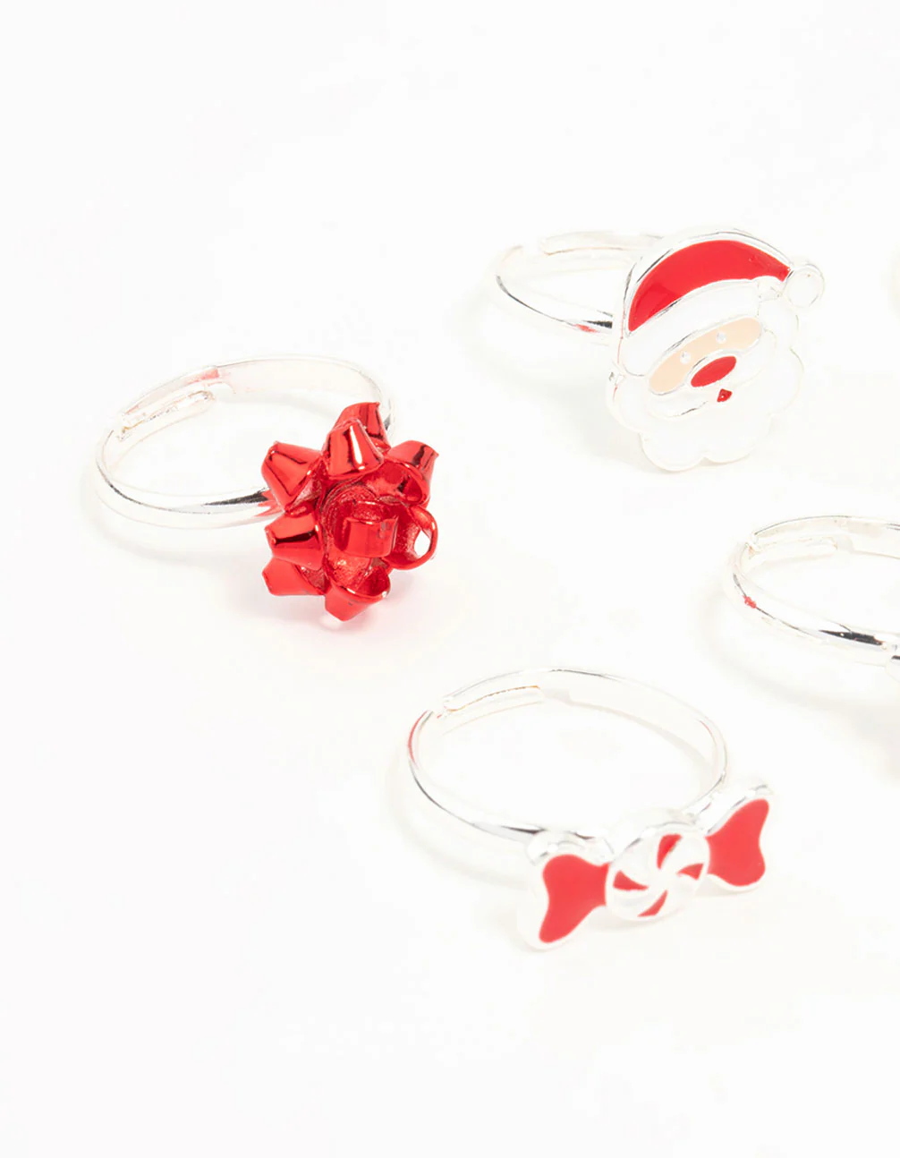 Kids Silver Bow & Santa Rings 6-Pack - Image 2