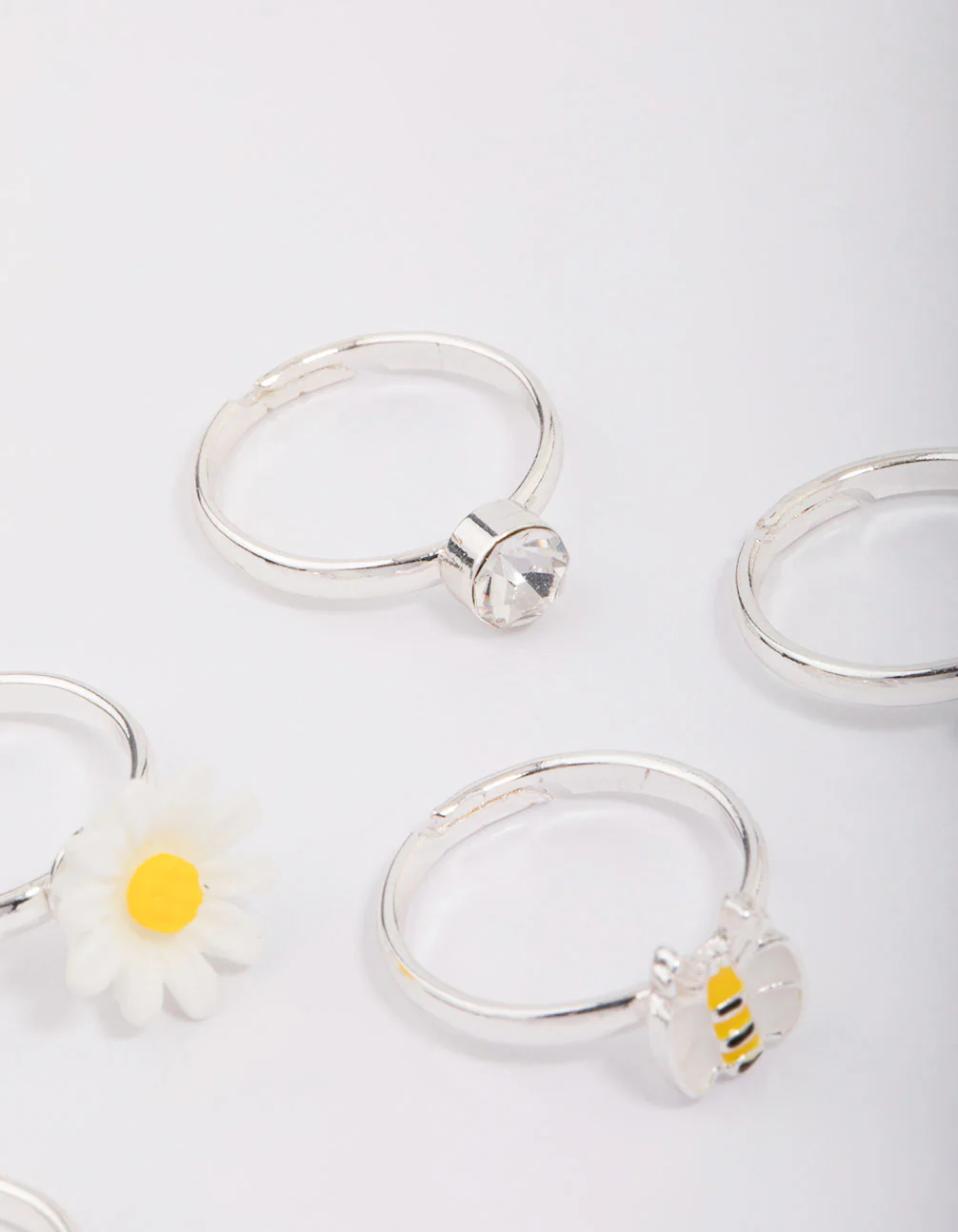 Kids Silver Daisy & Bumble Bee Ring 6-Pack - Image 3