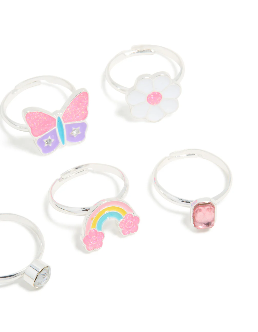 Kids Silver Diamante & Flower Easter Bunny Rings 6-Pack - Image 3