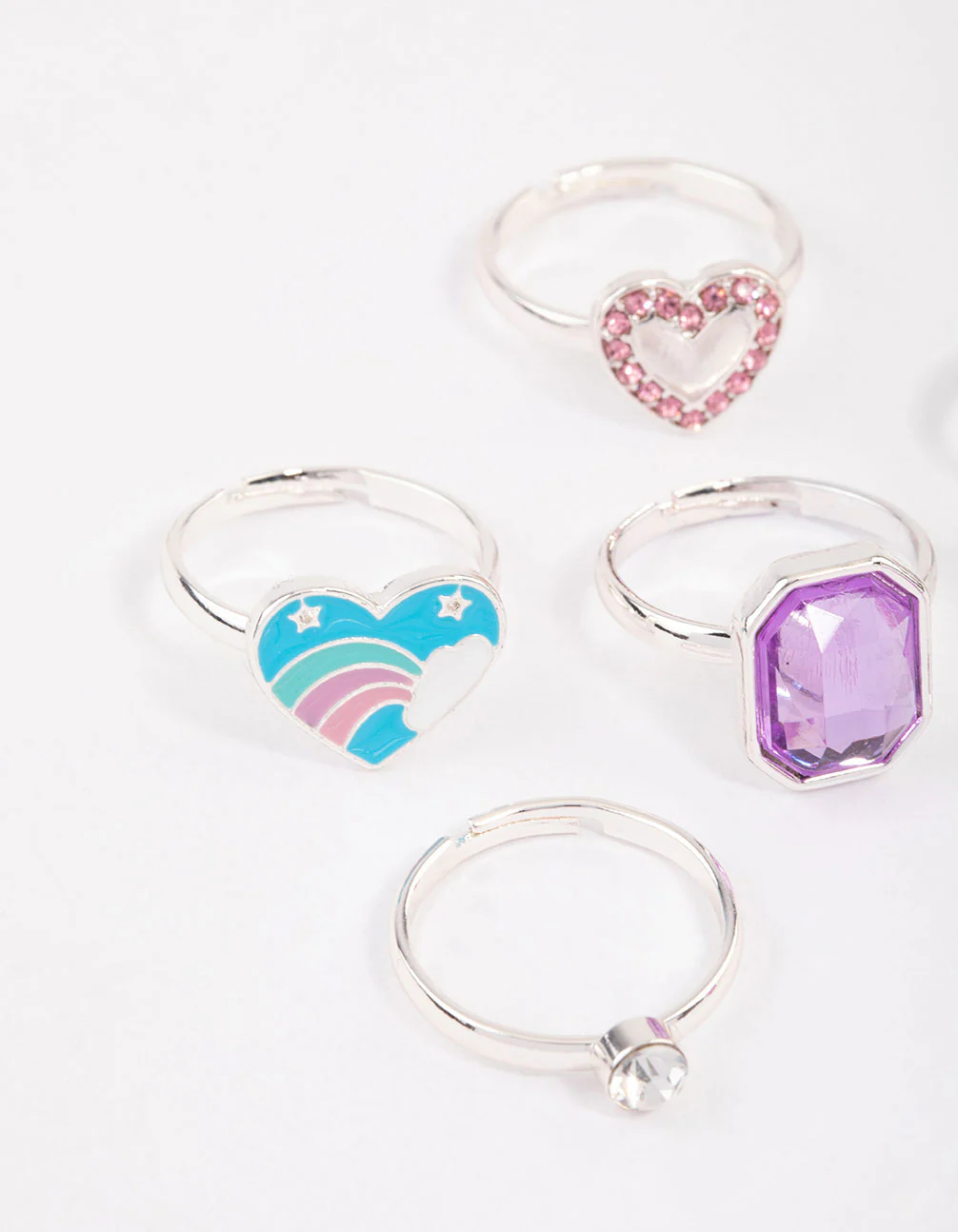 Kids Silver Diamante Rose Ring 6-Pack - Image 2