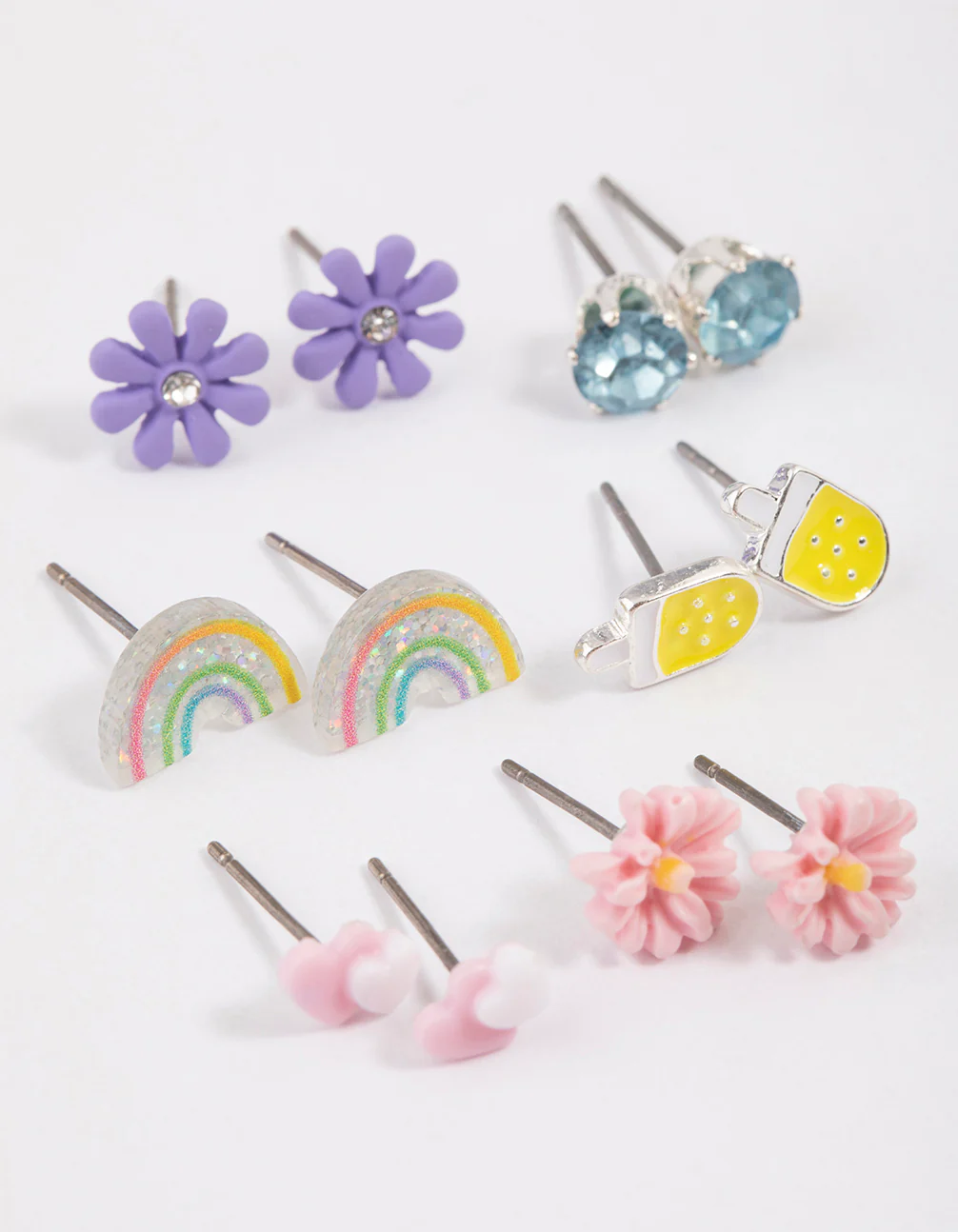 Kids Silver Rainbow Ice Cream Stud Earrings 6-Pack - Image 2