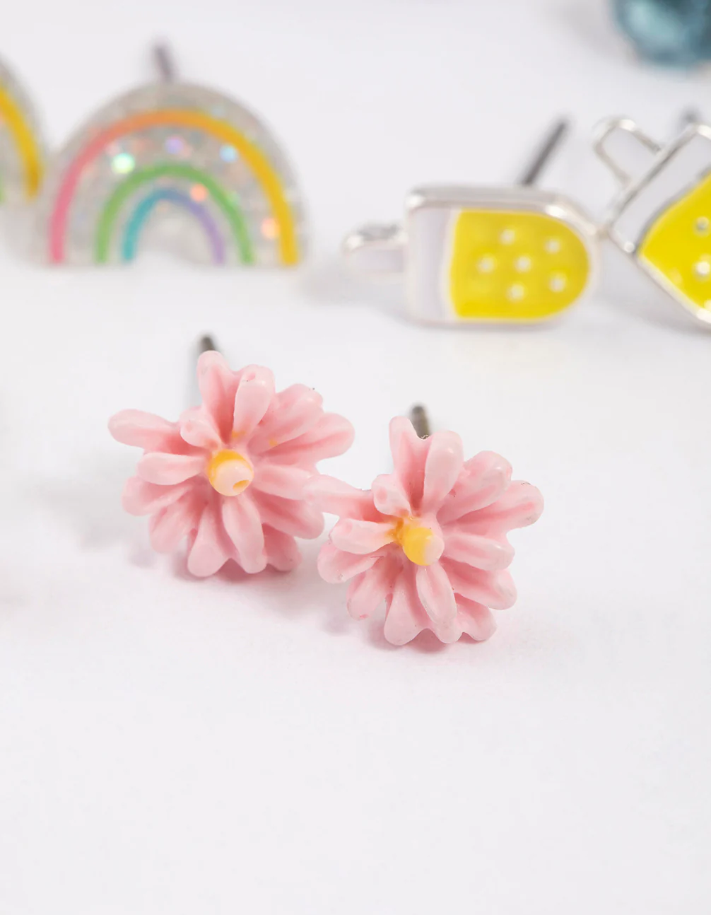 Kids Silver Rainbow Ice Cream Stud Earrings 6-Pack - Image 3