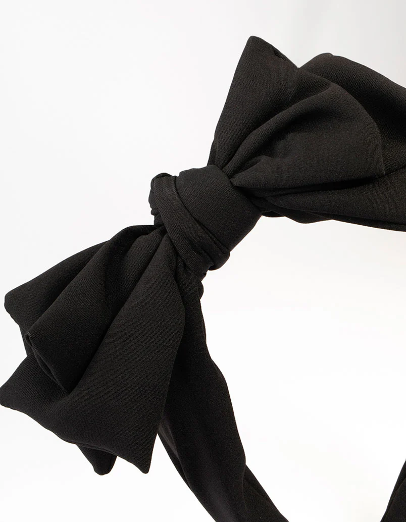 Large Black Fabric Bow Headband - Image 2