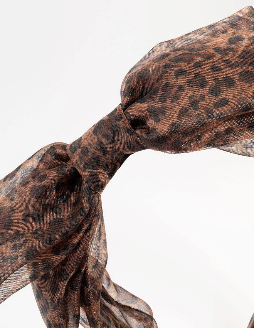 Large Brown Leopard Print Fabric Bow Headband - Image 2