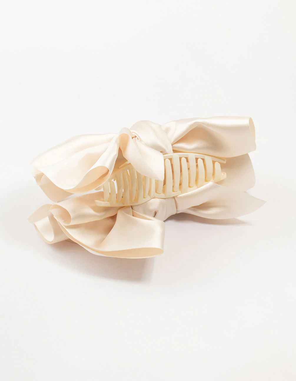 Large Cream Fabric Knotted Bow Clip - Image 2