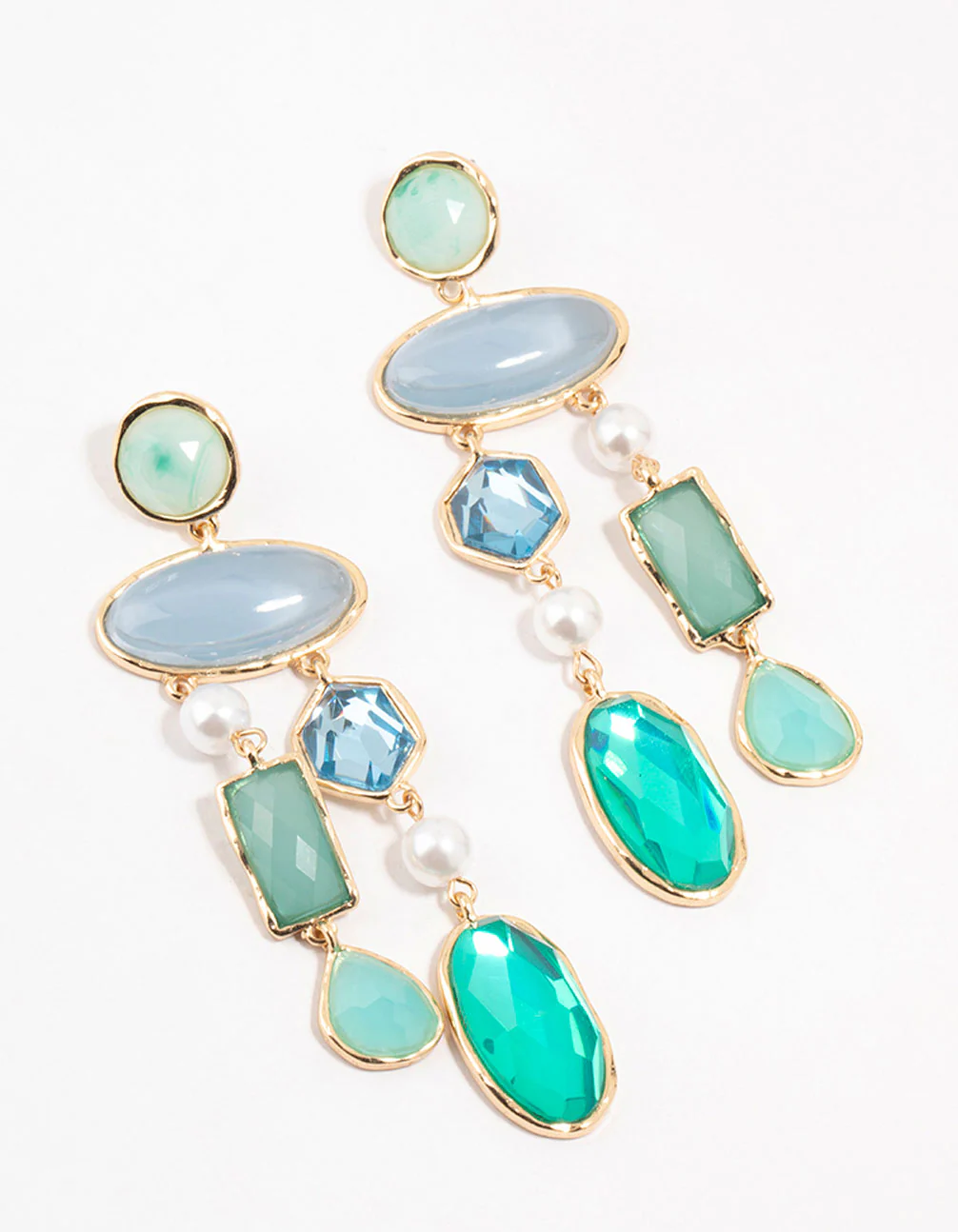 Large Multirow Blue Stones Drop Earrings