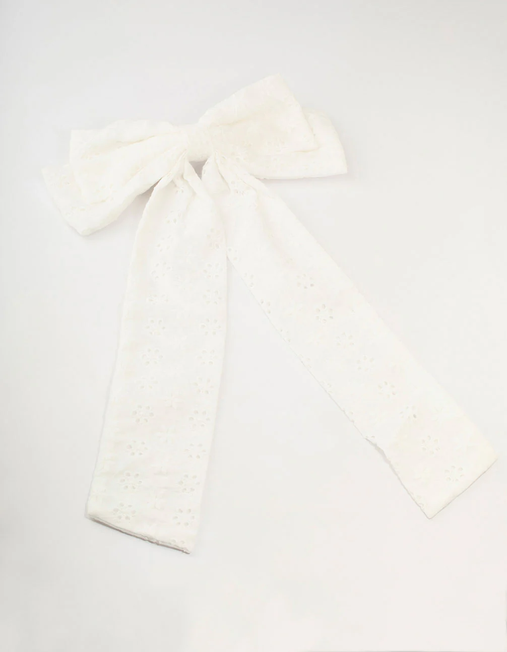 Large White Fabric Broderie Bow Clip