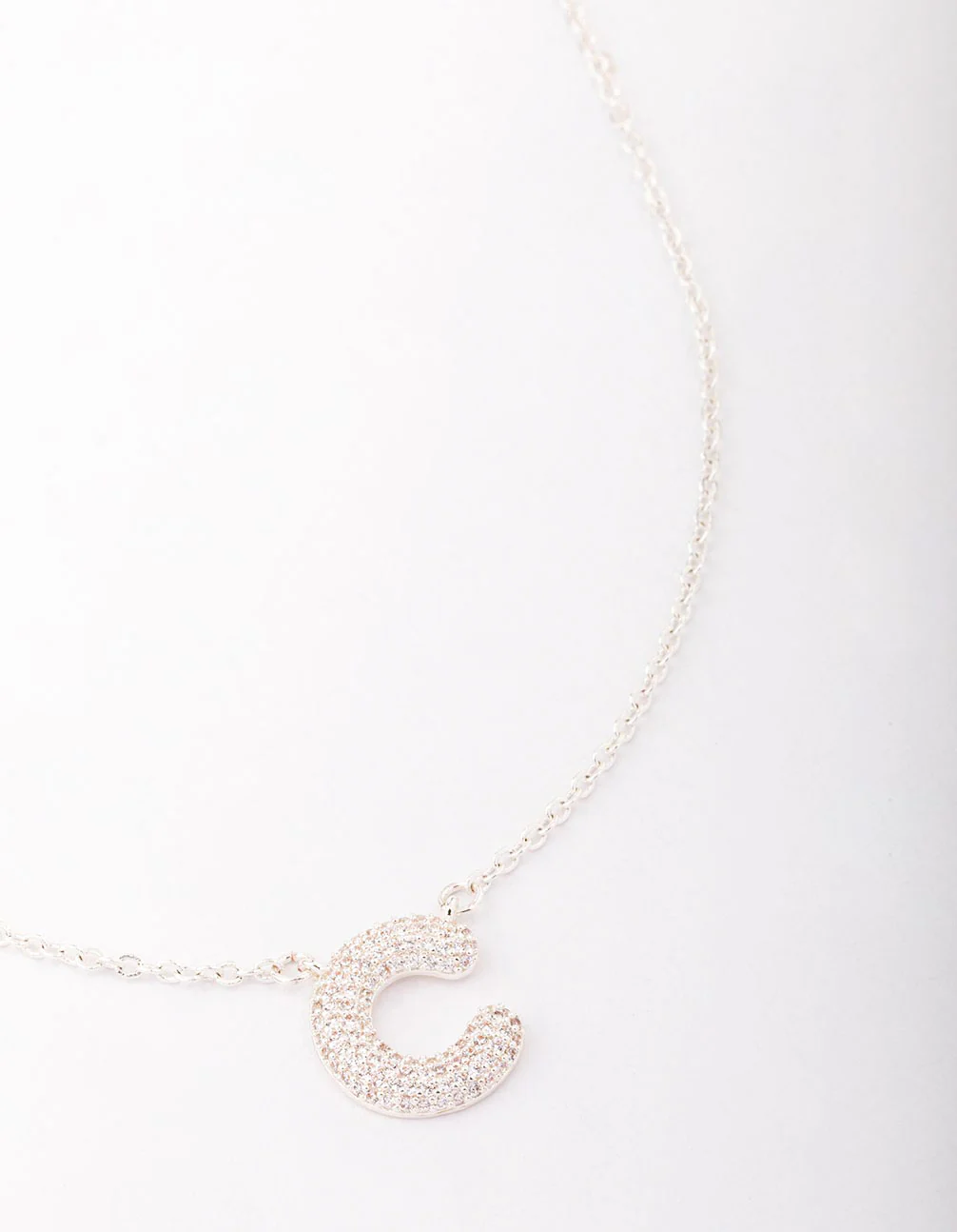 Silver Plated Pave Letter C Pendant  Necklace