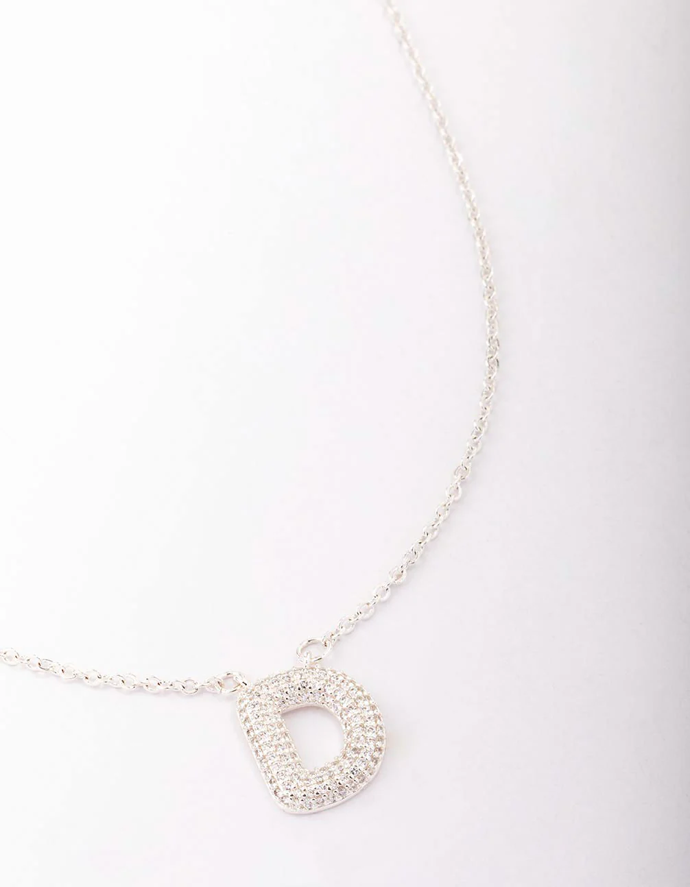Silver Plated Letter D Pave Pendant  Necklace