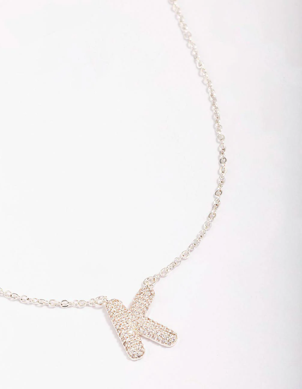 Silver Plated Letter K Pave Pendant Necklace