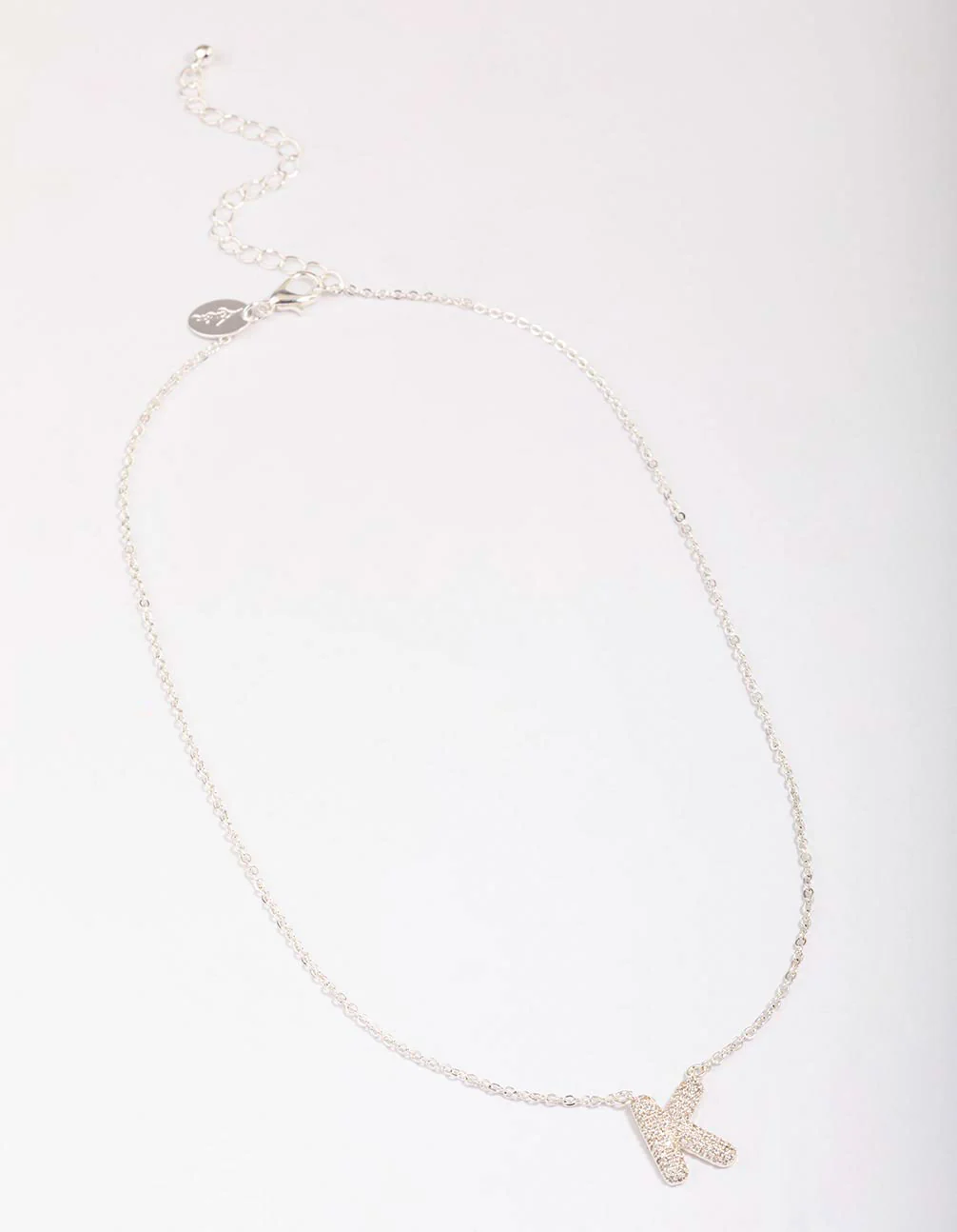 Silver Plated Letter K Pave Pendant Necklace - Image 2