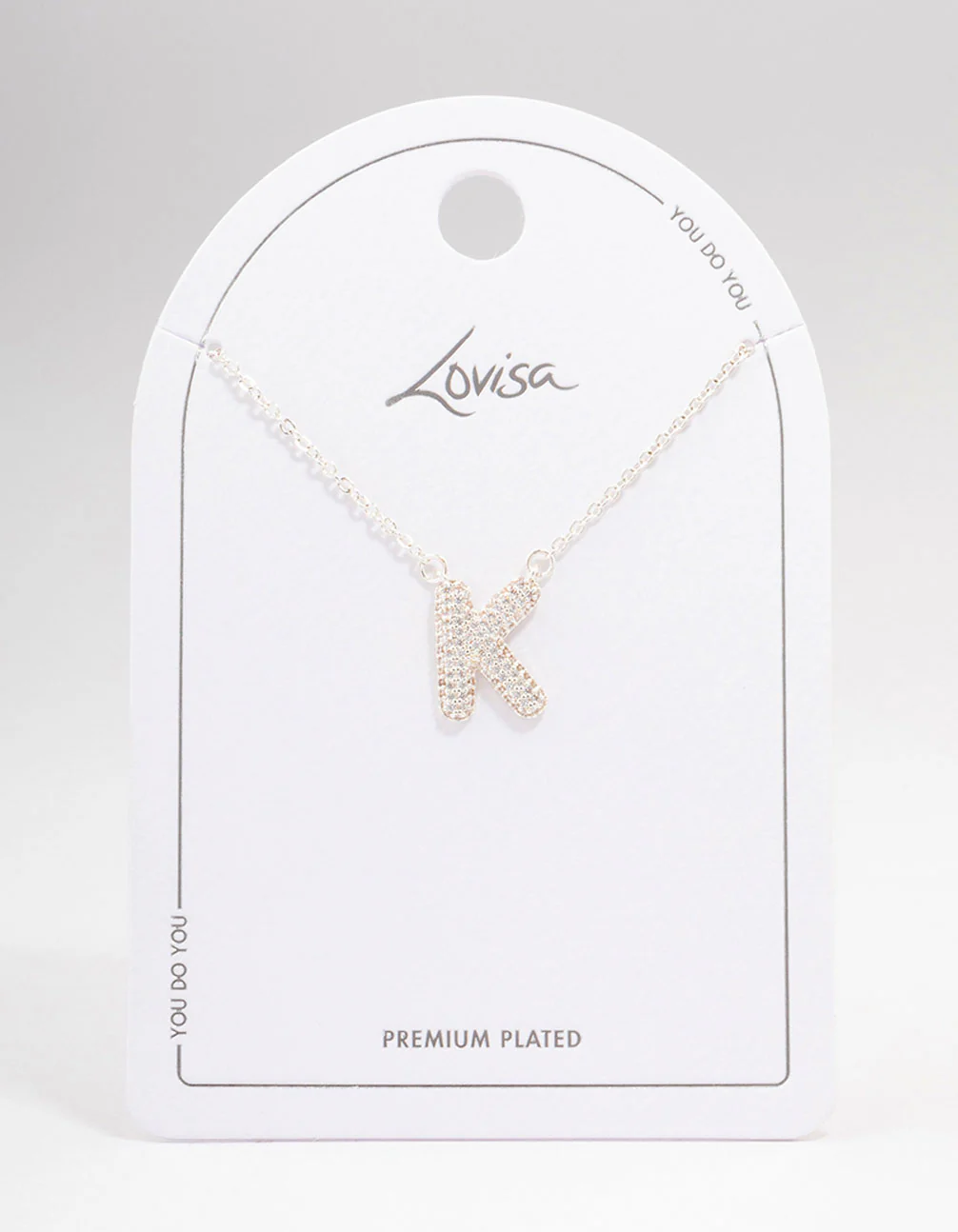 Silver Plated Letter K Pave Pendant Necklace - Image 3