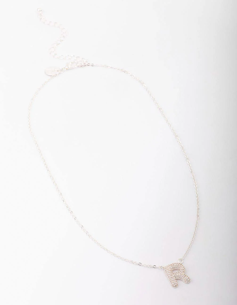 Silver Plated Letter R Pave Pendant  Necklace - Image 2