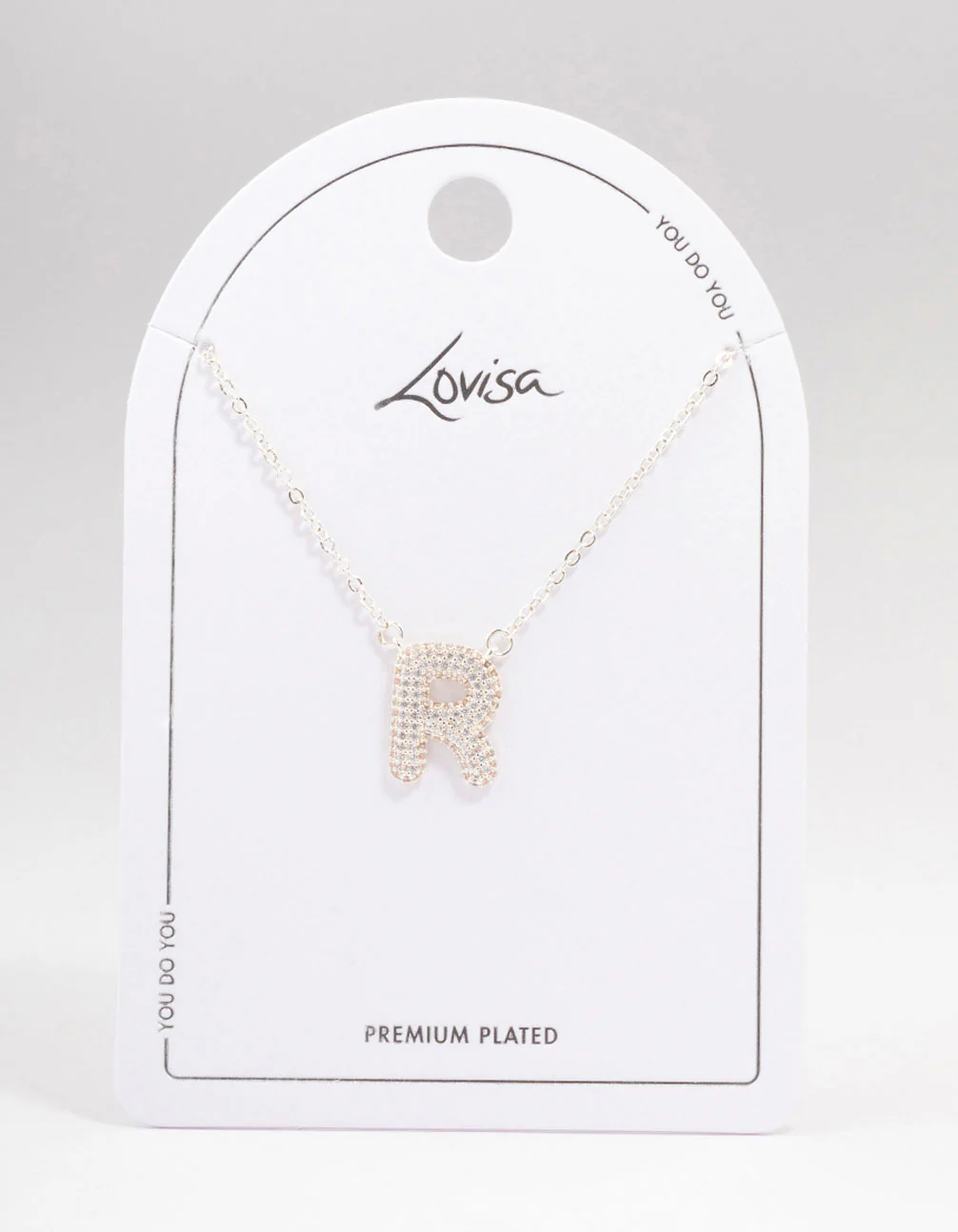Silver Plated Letter R Pave Pendant  Necklace - Image 3