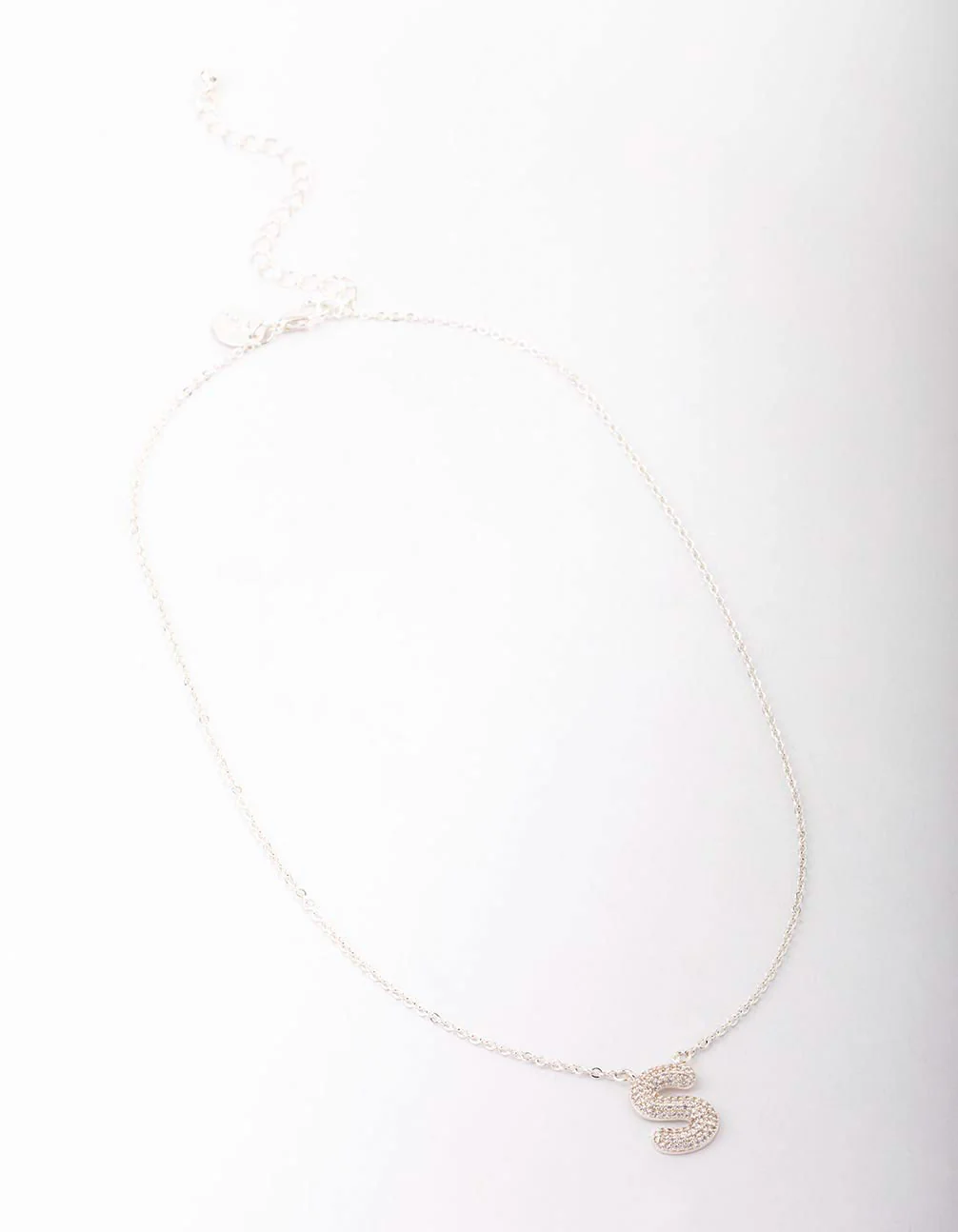 Silver Plated Brass Letter S Pave Pendant Necklace - Image 2