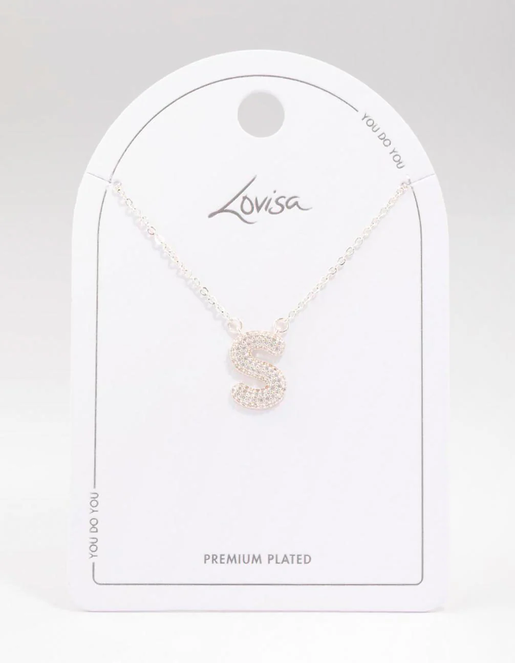 Silver Plated Brass Letter S Pave Pendant Necklace - Image 3
