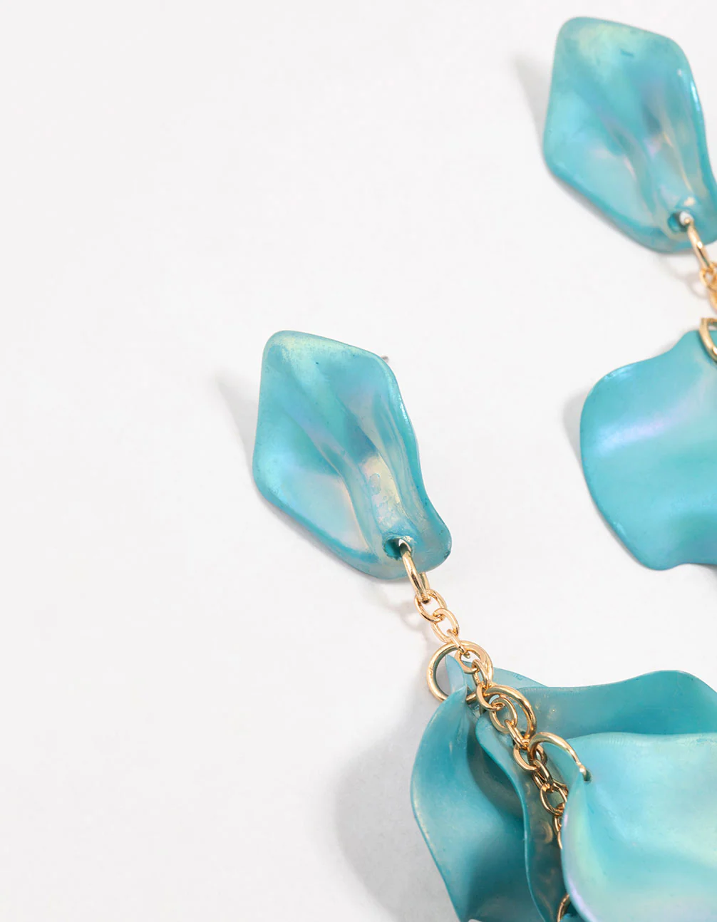 Light Blue Pearlised Petal Drop Earrings - Image 2