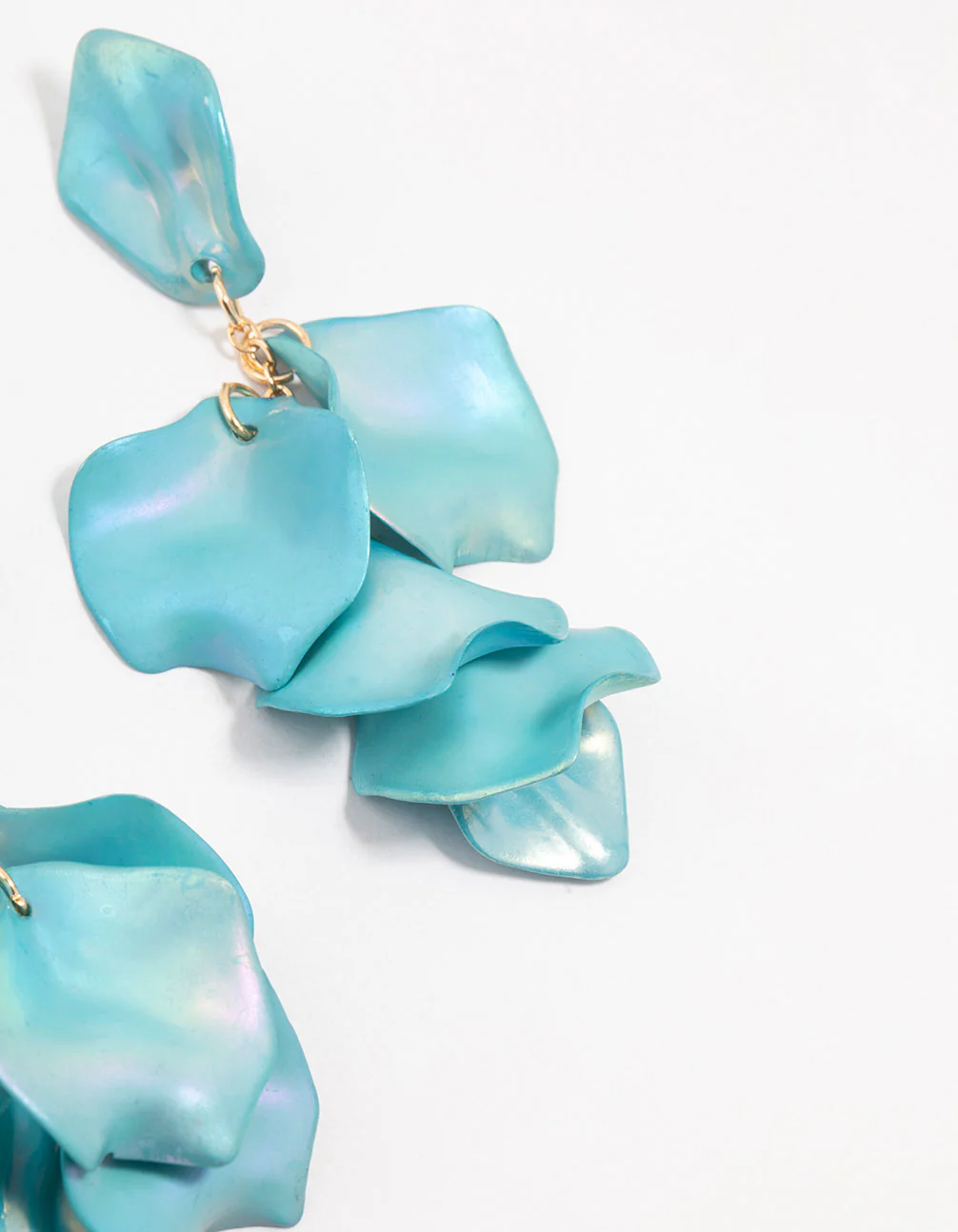 Light Blue Pearlised Petal Drop Earrings - Image 3