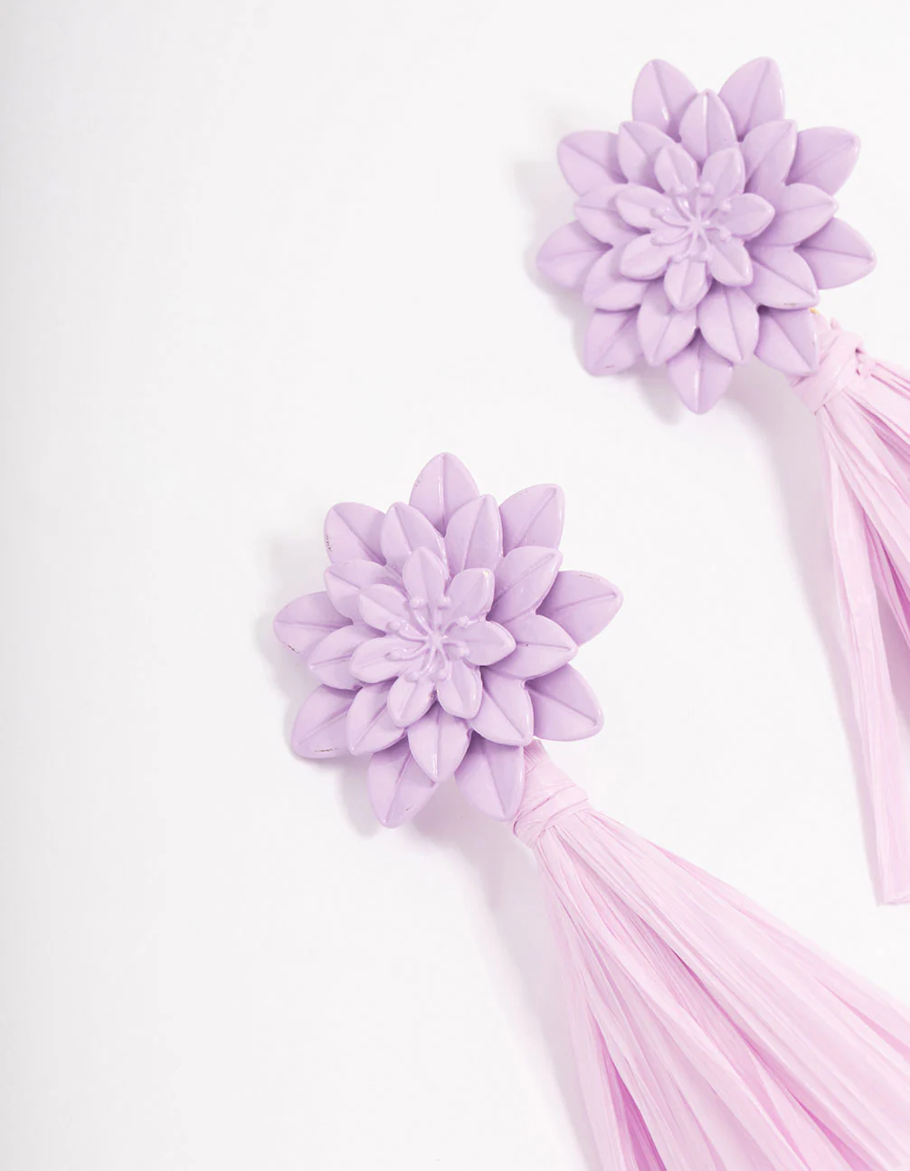 Lilac Tassel Raffia Drop Earrings - Image 2