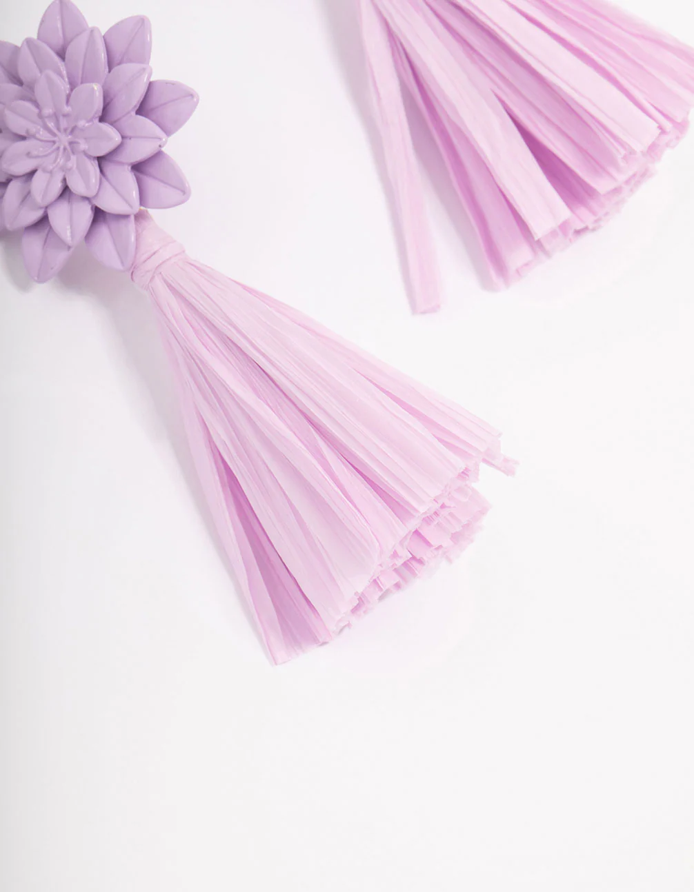 Lilac Tassel Raffia Drop Earrings - Image 3