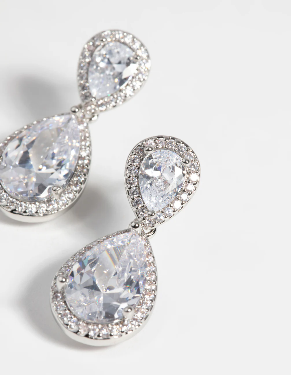 Silver Diamond Simulant Classic Teardrop Earrings - Image 2